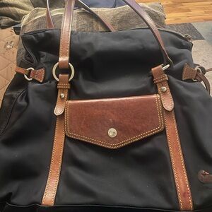 Dooney & Bourke Black Nylon Shoulder Bag with Brown Leather Trim